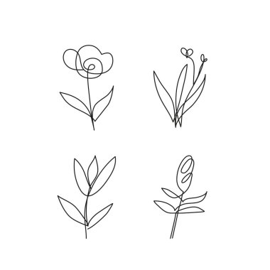 Beyaz arka planda izole edilmiş bir sıra çiçek. Basit moda minimalist illüstrasyon.