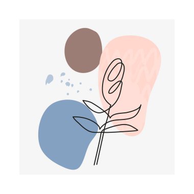 Noktalar, noktalar, beyaz arka planda izole edilmiş bir çiçek çizgisi olan soyut çağdaş kart. Basit moda minimalist poster.