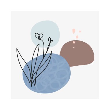Noktalar, noktalar, beyaz arka planda izole edilmiş bir çiçek çizgisi olan soyut çağdaş kart. Basit moda minimalist poster.