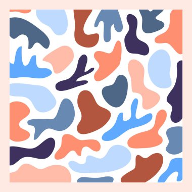 Mavi, pembe, kahverengi renkli karalama sıvısı şekilli beyaz arkaplan.