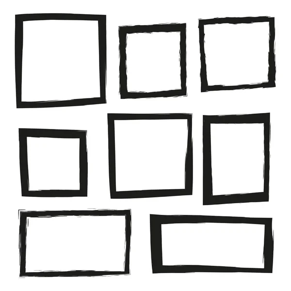 Set Von Handgezeichneten Grunge Bemalten Quadratischen Rahmen Isoliert Auf Weißem — Stockvektor