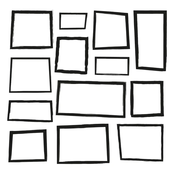 Set Hand Drawn Grunge Painted Square Frames Isolated White Background — Stock Vector