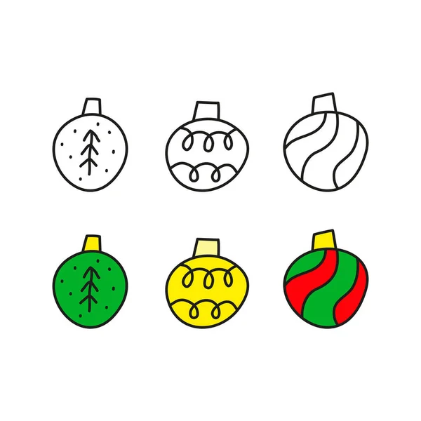 Simple Doodle Coloré Contour Boules Noël Des Boules Isolées Sur — Image vectorielle