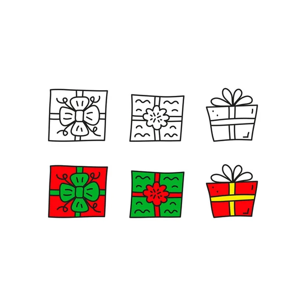 Набор Милых Очертаний Цветные Подарки Подарочные Коробки Бантами Изолированы Белом — стоковый вектор