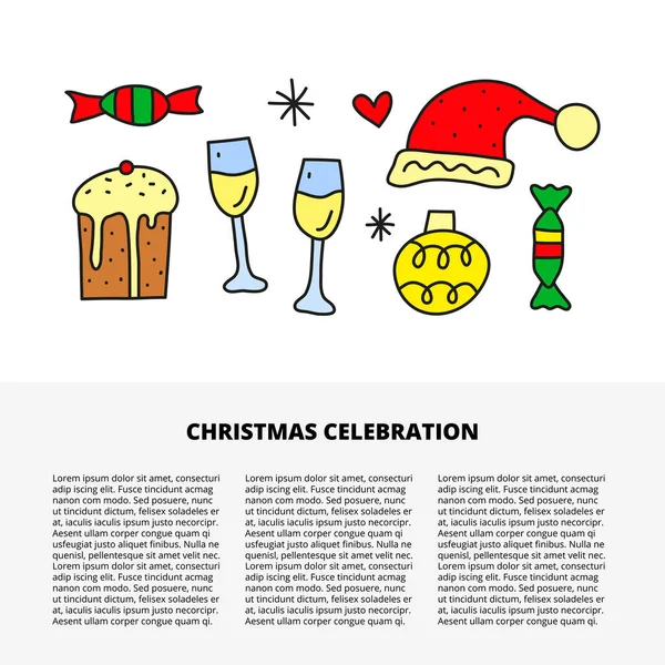 Šablona Článku Textem Roztomilé Barevné Čmáranice Vánoce Nový Rok Ikony — Stockový vektor
