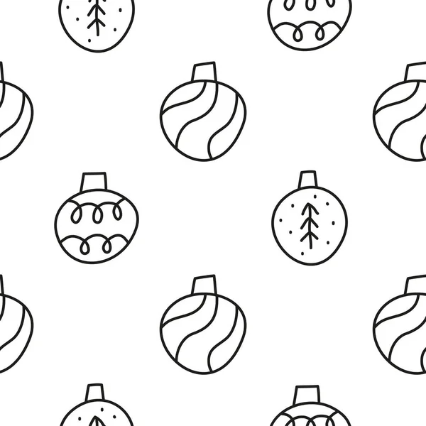 Patrón Sin Costuras Con Lindo Contorno Doodle Bolas Navidad Bolas — Vector de stock