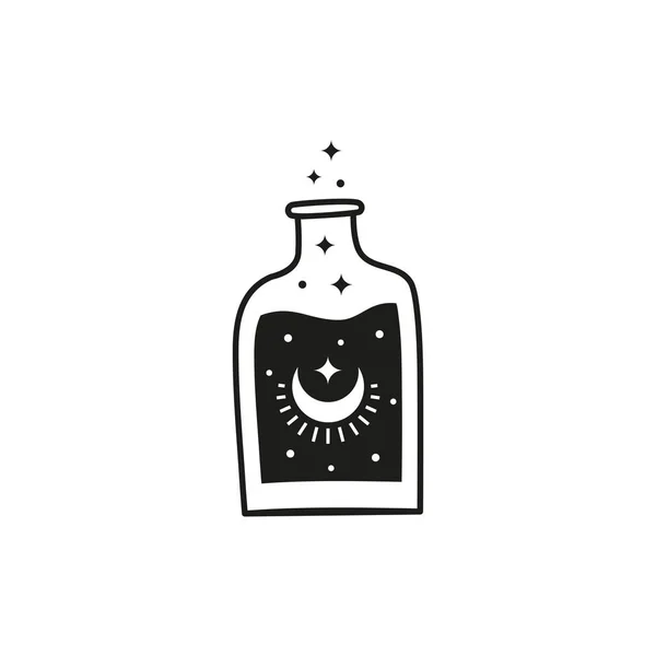 Potion Sorcière Noire Dessinée Main Dans Une Bouteille Verre Avec — Image vectorielle