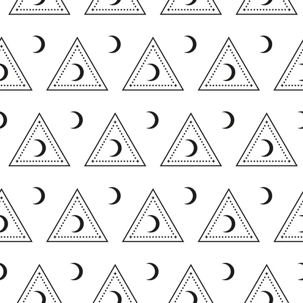 Patrón Boho Blanco Negro Sin Costuras Con Luna Creciente Triángulos — Archivo Imágenes Vectoriales