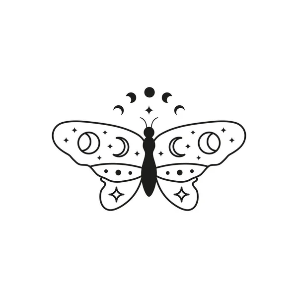 手绘天蝴蝶轮廓 白色背景隔离 邪恶的魔法护身符神秘的例证 — 图库矢量图片