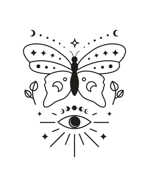 Magic Occult Tarot Card Boho Symbols Butterfly Moon Phases Third — ストックベクタ