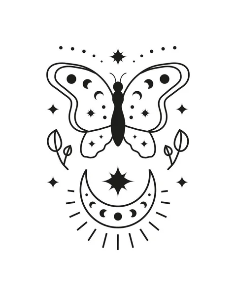 Magiczna Okultystyczna Karta Tarota Symbolami Boho Motyla Faz Księżyca Półksiężyca — Wektor stockowy
