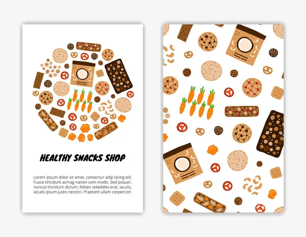 卡片模板与涂鸦色健康小吃 用过的裁剪面罩 — 图库矢量图片