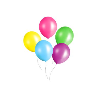 Beyaz arkaplanda izole edilmiş renkli helyum balonları..