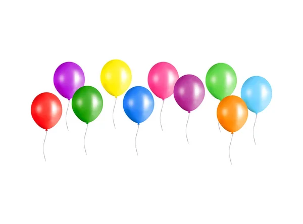 Groep Kleurrijke Glanzende Helium Ballonnen Geïsoleerd Witte Achtergrond — Stockvector