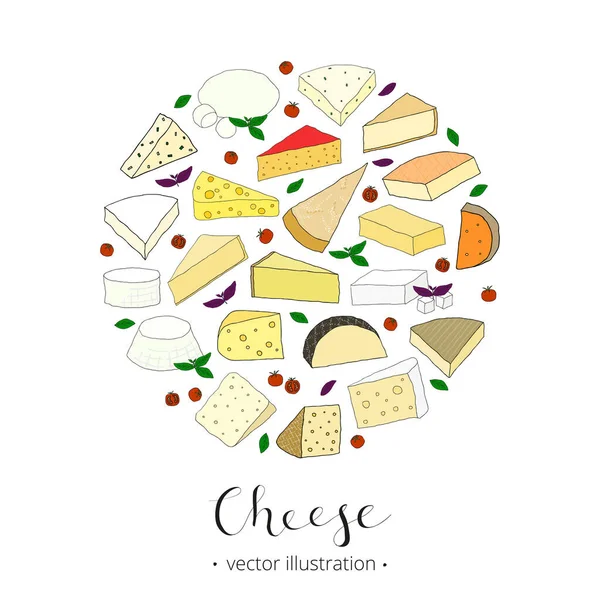 Hand Drawn Cheese Composed Circle Shape Isolated White Background — Stock Vector