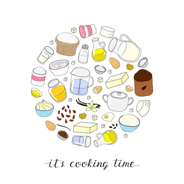 手工绘制成圆形的彩色烘烤配料 让它去煮吧 — 图库矢量图片