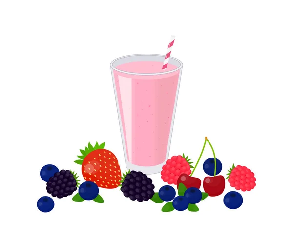 Rajzfilm Smoothie Bogyók Elszigetelt Fehér Háttér Tökéletes Menü Poszterek — Stock Vector