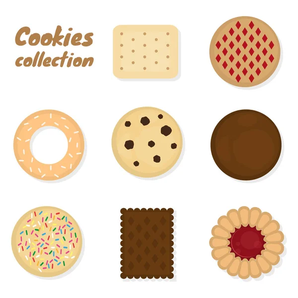 Cookies Collection Different Cookies Shadows Design Icons Illustrations Top View — Stock Vector