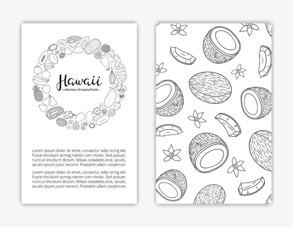 Editable Card Templates Hand Drawn Hawaii Fruits Text Used Clipping — Stock Vector