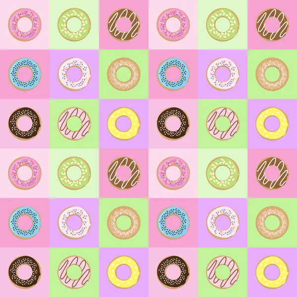 Бесшовный Рисунок Пончиками Красочных Квадратах Квадратный Узор Донорской Кровью — стоковый вектор