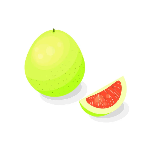 Fényes Citrus Pomelo Gyümölcs Rajzfilm Stílusban Elszigetelt Fehér Háttér — Stock Vector