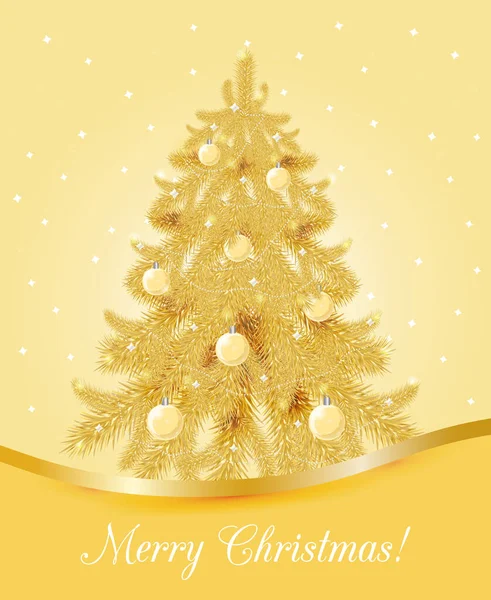 Tarjeta Felicitación Con Árbol Navidad Dorado Fondo Navidad Año Nuevo — Vector de stock
