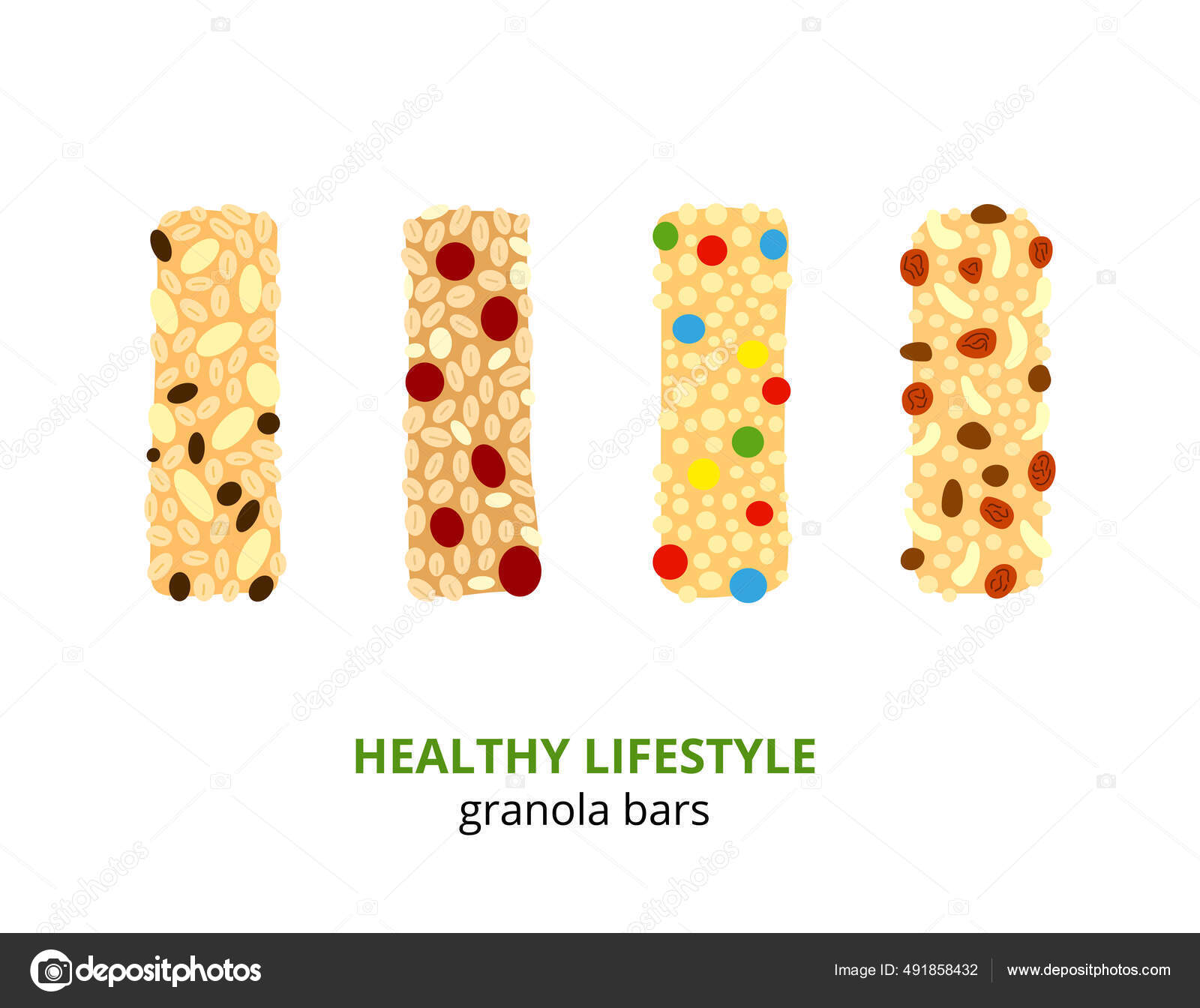 Set Different Cartoon Colorful Granola Bars Isolated White Background