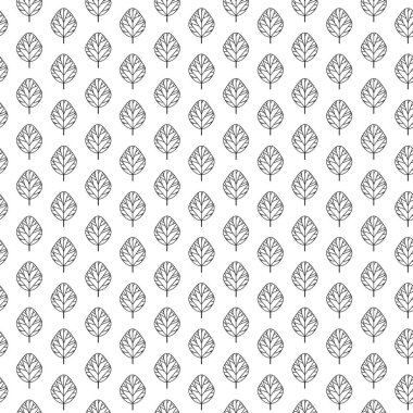 Çizgi yaprakları olan basit siyah beyaz desen.