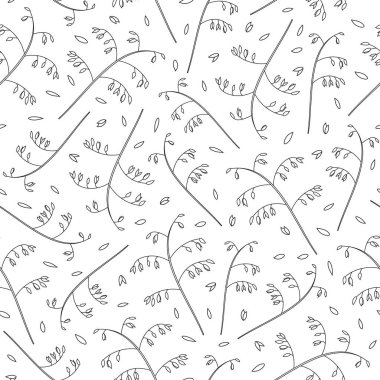 Elle çizilmiş yulaf, tahıl ve tahıllarla siyah ve beyaz desenli..