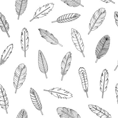 Siyah beyaz desenli, el çizimi boho tüylü..