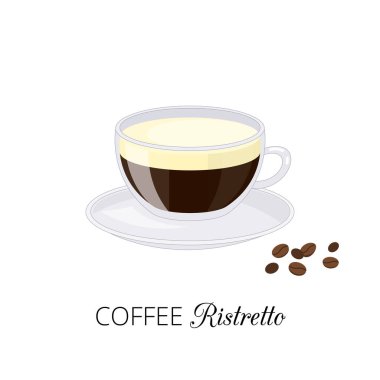 Beyaz arka planda izole edilmiş cam bardakta köpüklü çizgi film kahvesi..