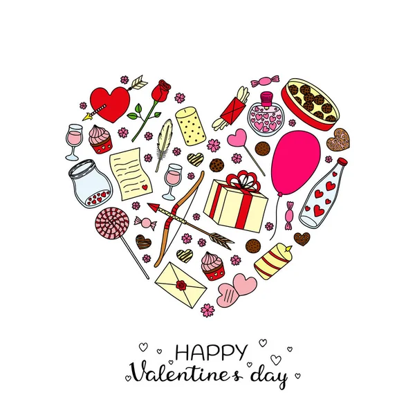 Elementos Románticos Dibujados Mano Para Día San Valentín Boda Compuestos — Vector de stock