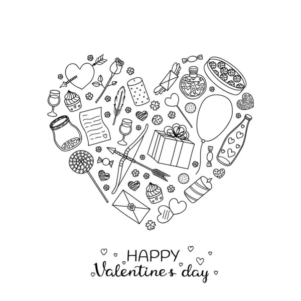 Elementos Románticos Dibujados Mano Para Día San Valentín Boda Compuestos — Vector de stock