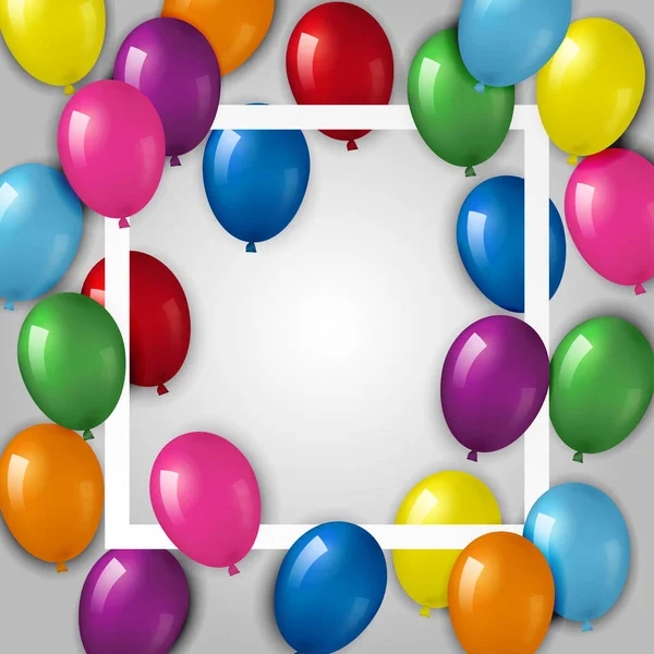 Fondo Gris Con Globos Helio Colores Realistas Marco Cuadrado Puede — Vector de stock