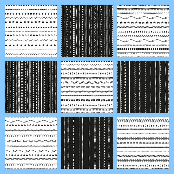 Colección Patrones Abstractos Dibujados Mano Blanco Negro Con Líneas Horizontales — Vector de stock