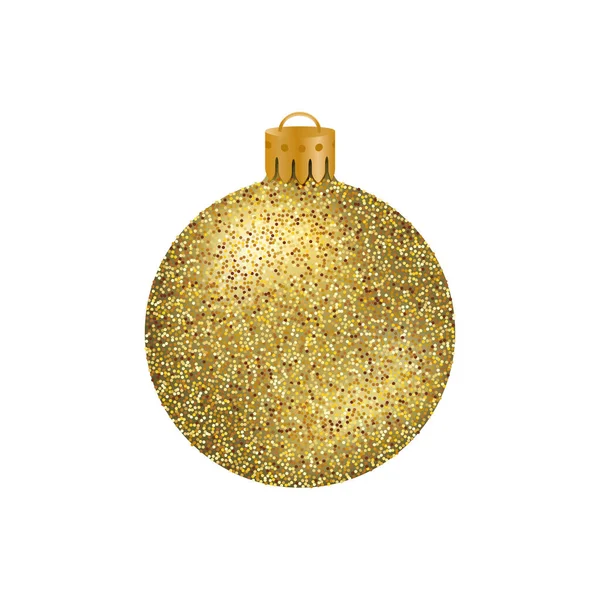 Realistic Golden Christmas Ball Bauble Glitter Texture Isolated White Background — Stock Vector