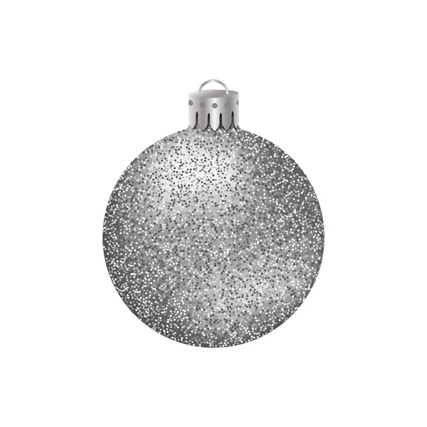 Realistico Argento Palla Natale Bauble Con Texture Glitter Isolato Sfondo — Vettoriale Stock