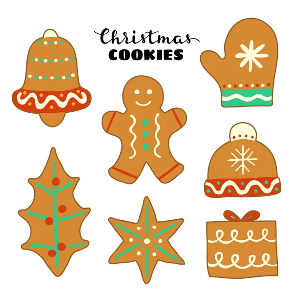 Doodle Biscoitos Gengibre Natal Com Gelo Isolado Fundo Branco —  Vetores de Stock
