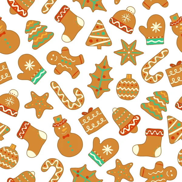 Christmas Seamless Pattern Colorful Decorated Gingerbread Cookies — Stock Vector