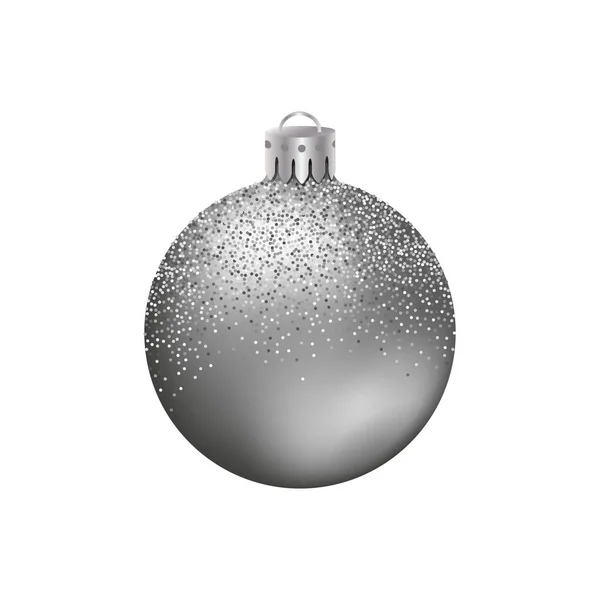 Boule Boule Noël Argent Réaliste Avec Des Paillettes Scintillantes Isolées — Image vectorielle