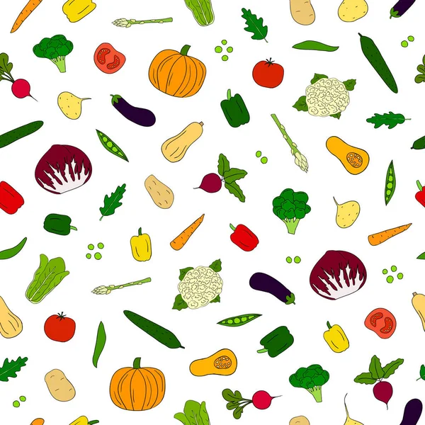 Patrón Sin Costura Con Verduras Coloridas Dibujadas Mano — Vector de stock