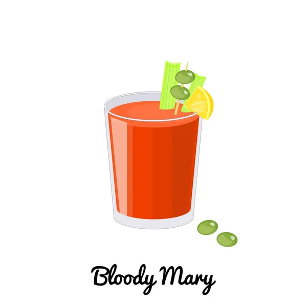 Bloody Mary Cóctel Alcohólico Con Guarnición Estilo Dibujos Animados Aislado — Vector de stock