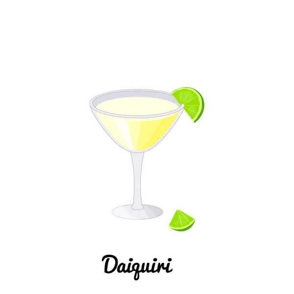 戴奎里酒精鸡尾酒 带有卡通风格的装饰 背景为白色 — 图库矢量图片