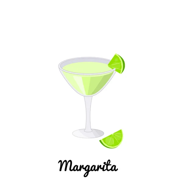 Margarita Alcoholic Cocktail Garnish Cartoon Style Isolated White Background — Stock Vector