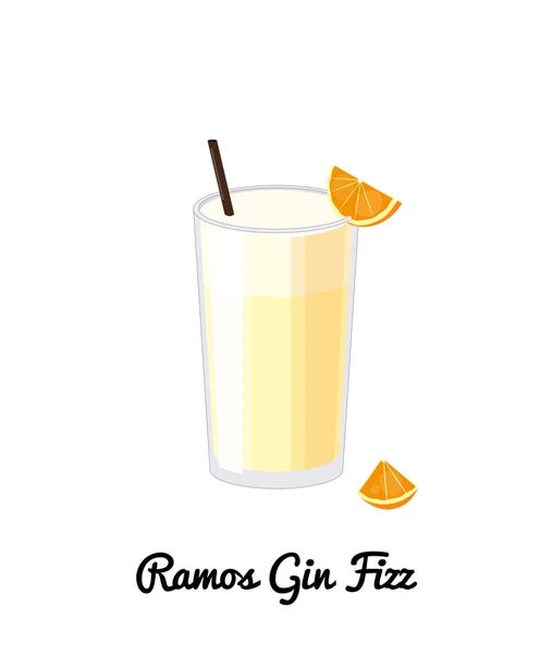 Ramos Gin Fizz Coquetel Alcoólico Com Enfeite Estilo Cartoon Isolado —  Vetores de Stock