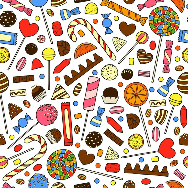 Patrón Inconsútil Colorido Con Caramelos Dibujados Mano — Vector de stock