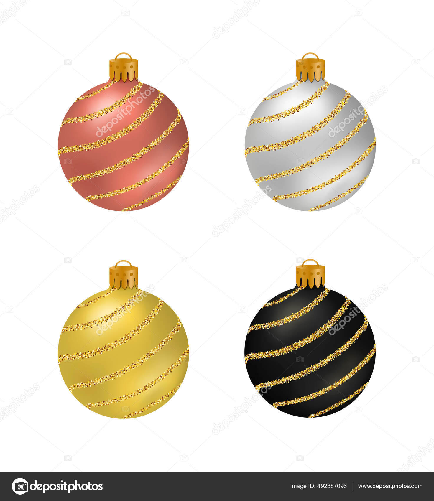 Set Christmas Balls Baubles Smooth Surface Golden Glitter Stripes Isolated  Stock Vector by ©Minur 492887096, image size:1472x1700