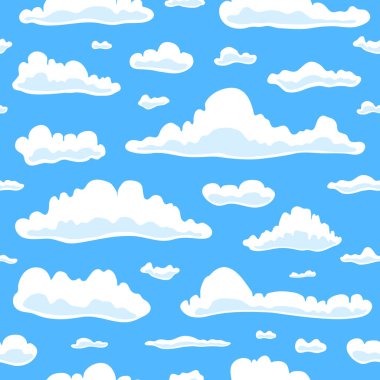 Beyaz karikatür bulutları ile mavi pürüzsüz desen.