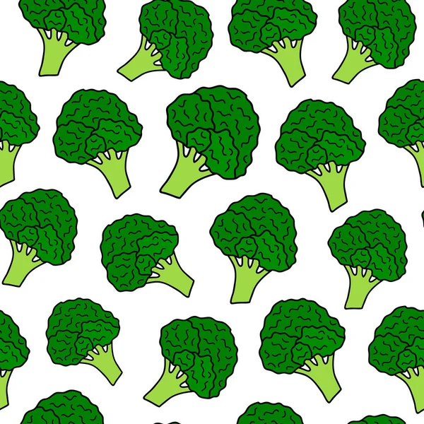 Modèle Sans Couture Avec Brocoli Vert Dessiné Main — Image vectorielle