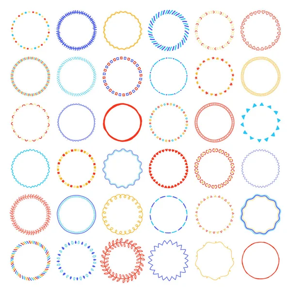 Grande Collection Dessinée Main Couronnes Rondes Multicolores Isolées Sur Fond — Image vectorielle